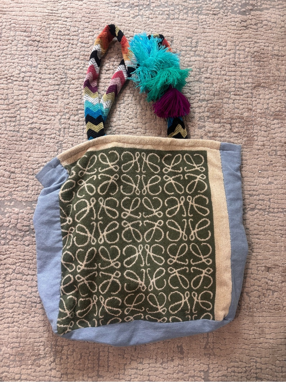 Handwoven Multicolor Pom-Pom Tote beach Bag
